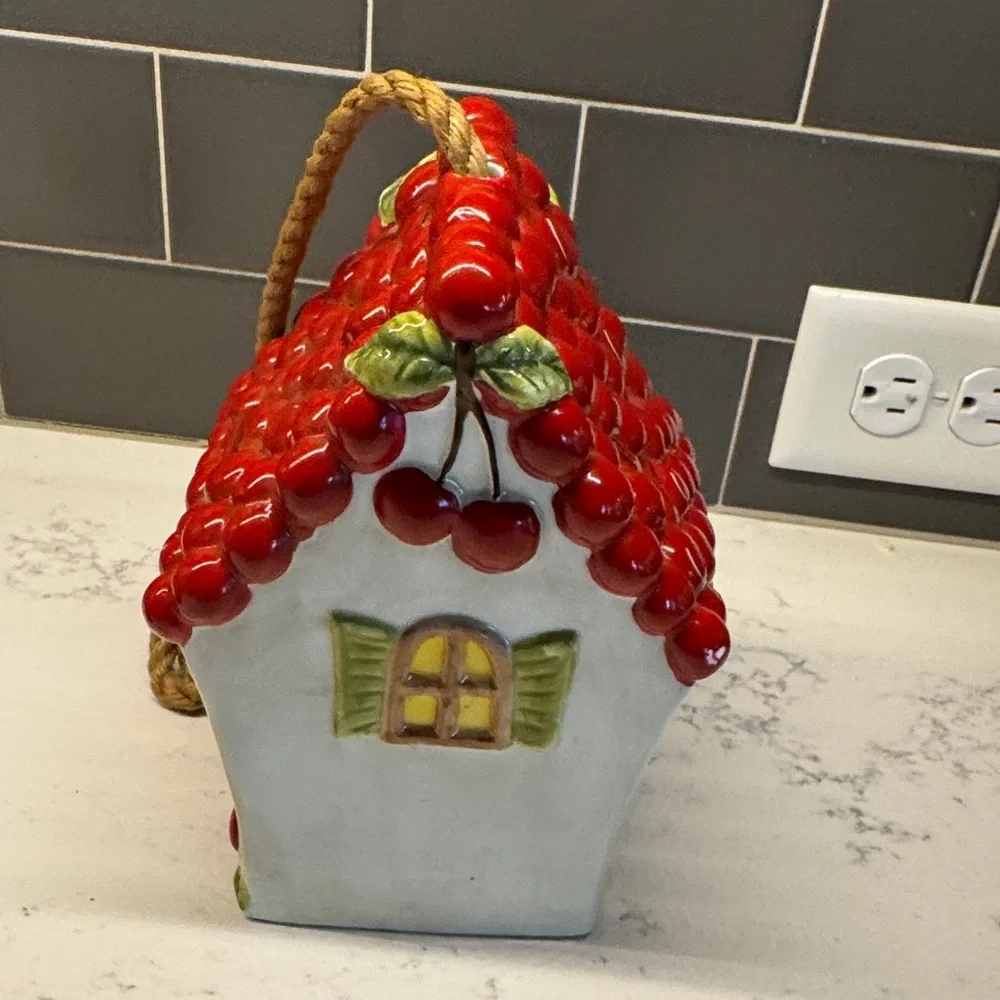 Red Cherry Birdhouse with Rope Hanger